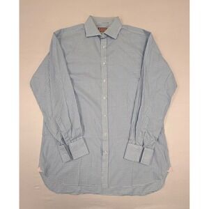 Thomas Pink Classic Dress Shirt Men's 16.5 35 Button Up French Cuff Blue Gingham